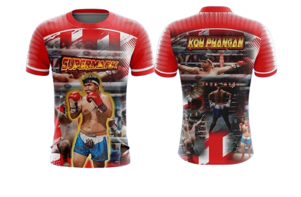 Super Mark red and white sports jersey with KOH PHANGAN branding - front and back view